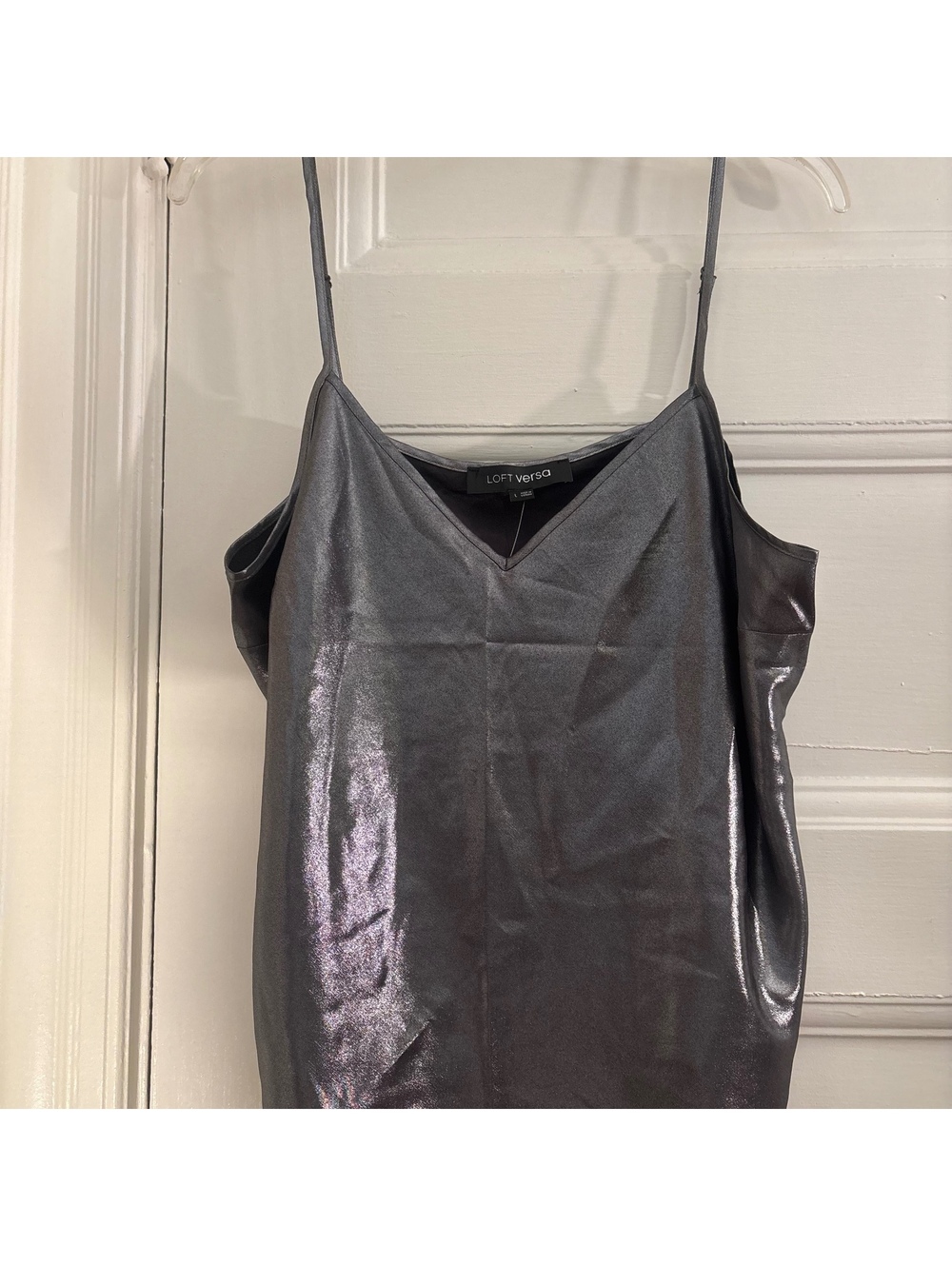 LOFT Versa Metallic Silver Sleeveless Tank Top, Size Large, New with Tags